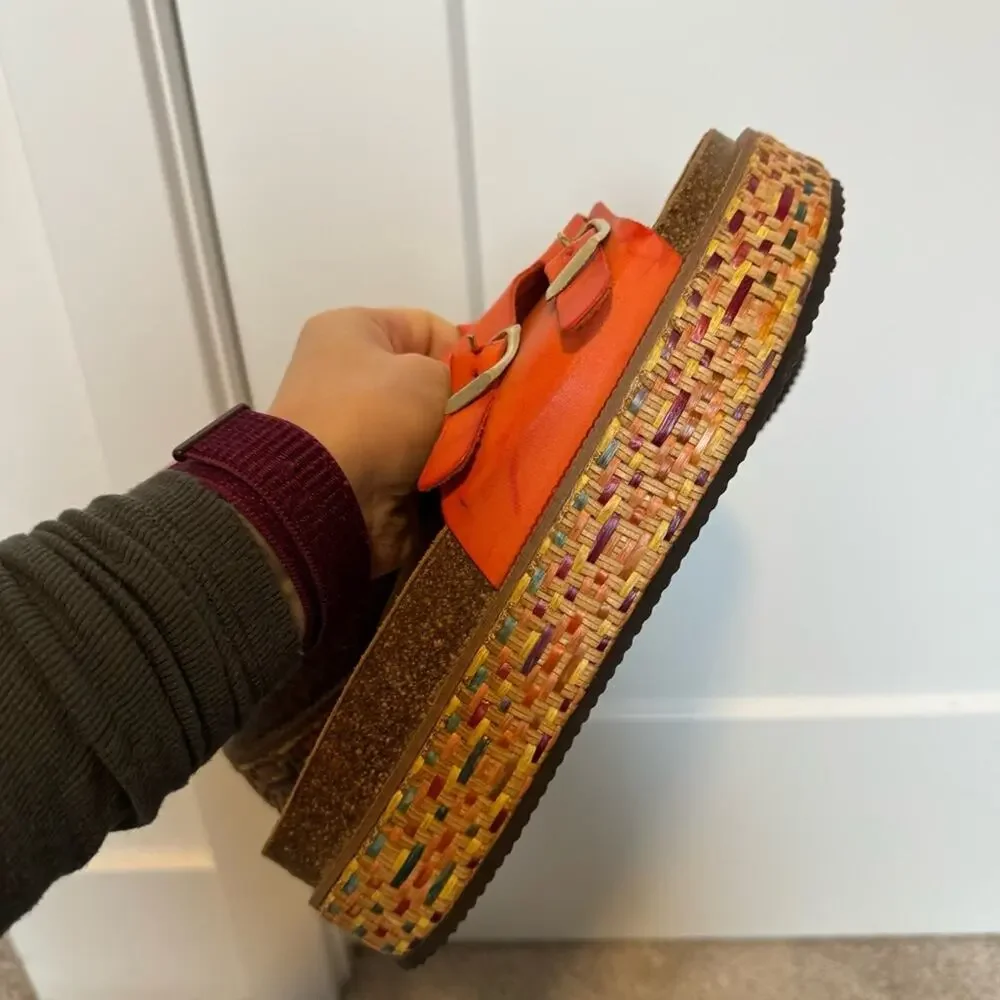 Free People Caravelle Cork Footbed Platform Boho Tiger Lily Sandal Slides 38